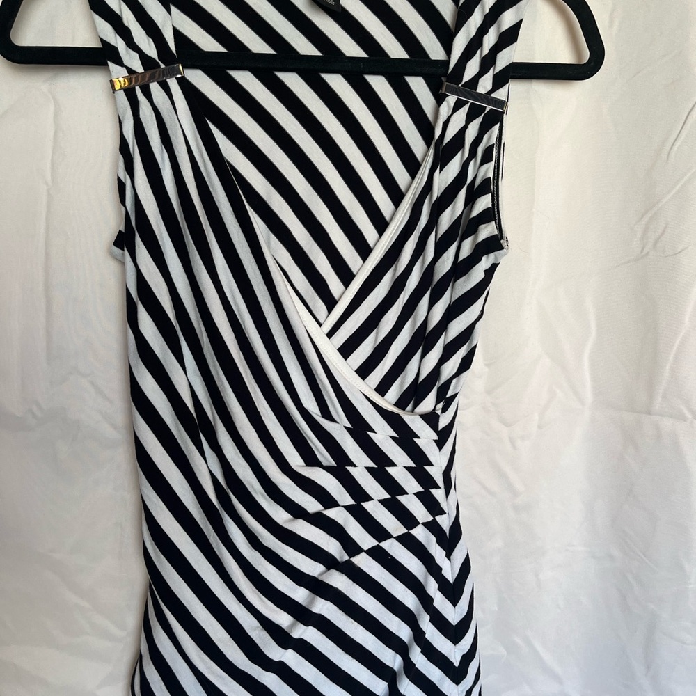 White House Black Market Asymmetrical Black and White Sleeveless Top